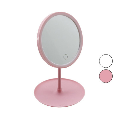 YUVARLAK 7 İNÇ LEDLİ - USB ŞARJLI MAKYAJ AYNASI 90°TAKILIK SEPETLİ AYAK RENKLİ PLS 17.5CM (48