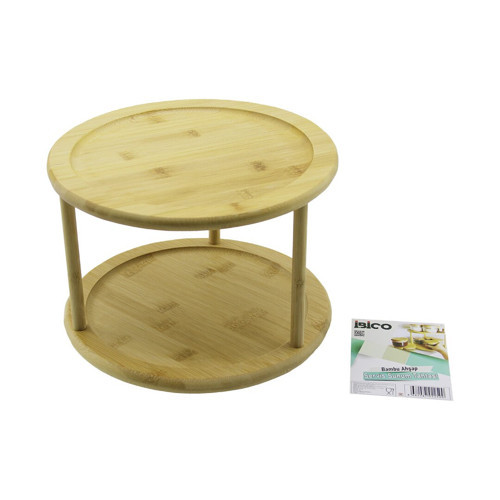 2 KATLI YUVARLAK=24.5CM DÖNER TABLALI AHŞAP BAMBU SUNUM TEPSİSİ - MİNİ SOFRA (4887)