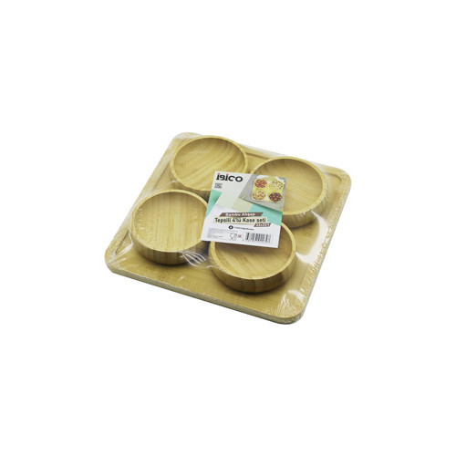 AHŞAP BAMBU 5PCS ÇEREZLİK - LOKUMLUK KASE SETİ 22X22CM (4887)