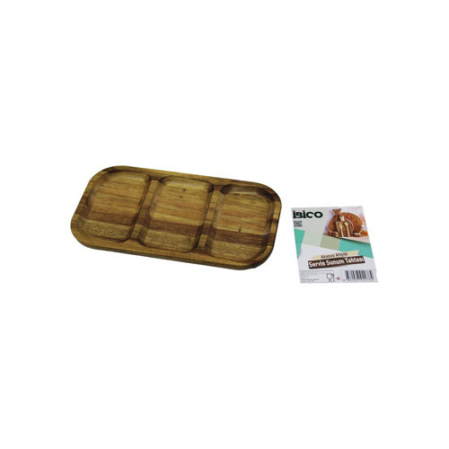 AKASYA DİKDÖRTGEN 3 BÖLMELİ=2+1 AHŞAP SERVİS SUNUM TEPSİ - TAHTASI 25 X 14 X 1.4CM (4887)