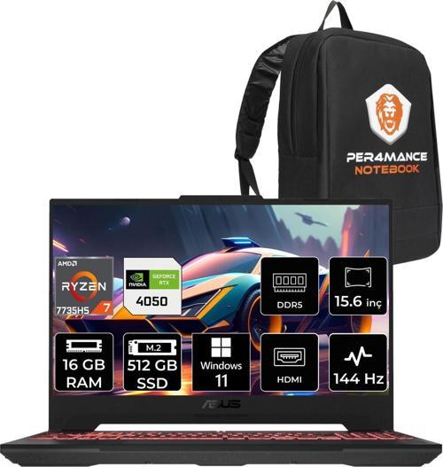 Tuf Gaming A15 R7 7735HS 16 GB 512 GB SSD RTX4050/6 GB 144 Hz 15.6" FHD W11P LP030 & PER4 Çanta