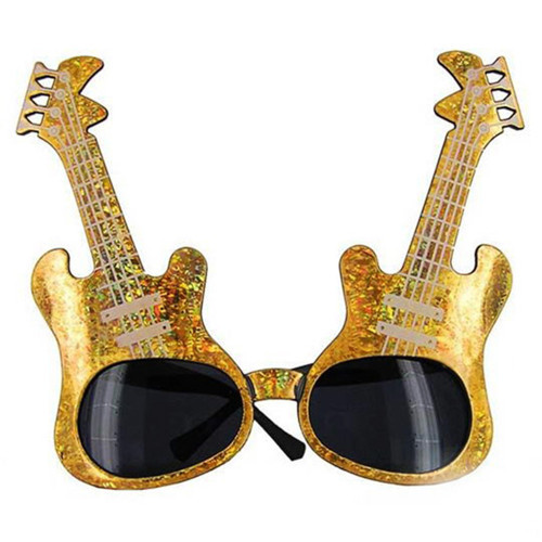 Altın Renk Rockn Roll Gitar Şekilli Parti Gözlüğü 15x15 cm (4887)
