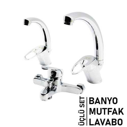 3LÜ SET BANYO - EVYE MUTFAK - LAVABO AÇ KAPA MİX BATARYA MUSLUK (4887)
