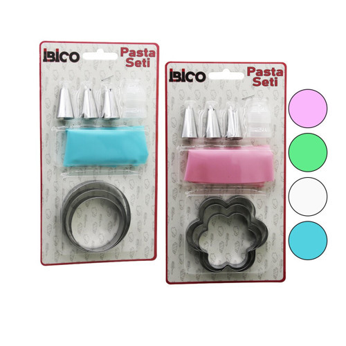8PCS PASTA SÜSLEME SETİ - 3-KURABİYE KALIP=YUVARLAK - ÇİÇEK 1-KREMA TORBASI - 3-METAL+1-PLS.U