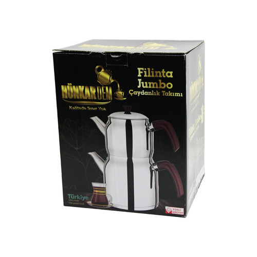 FİLİNTA JUMBO BOY ÇELİK ÇAYDANLIK SETİ ÇİFT KAPAKLI RENKLİ BAKALİT KULP ÜST DEMLİK: 2LT
