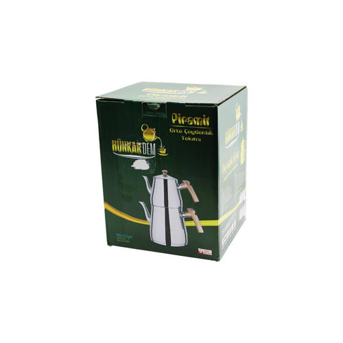 PİRAMİT ORTA BOY ÇELİK ÇAYDANLIK SETİ - TAKIMI RENKLİ BAKALİT KULP ÜST DEMLİK : 1.1LT - AL