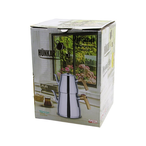 PRAMİT AİLE BOY ÇELİK ÇAYDANLIK SETİ - TAKIMI RENKLİ BAKALİT KULP ÜST DEMLİK: 1.5LT - ALT