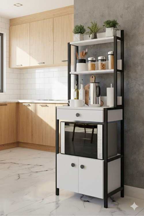 Kahve Köşesi Mutfak Bangosu Çekmeceli Kapaklı Çok Amaçlı Dolap Beyaz