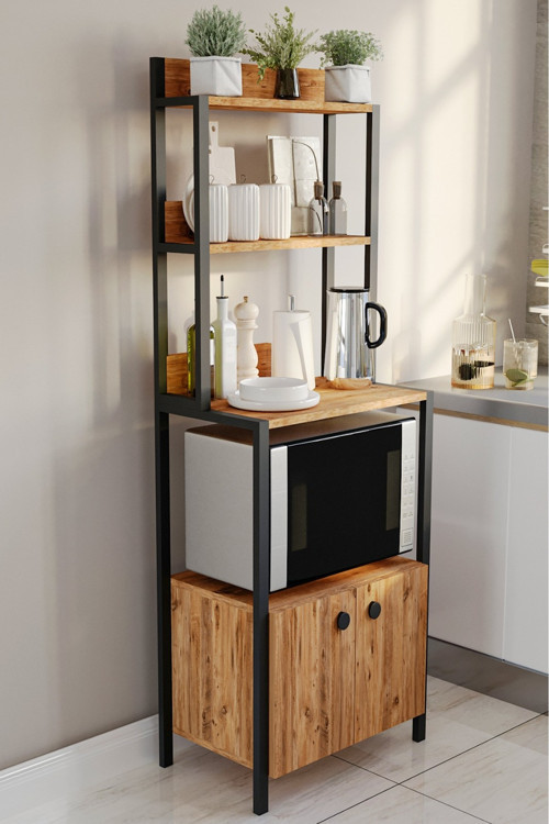 Çok Amaçlı Dolap Mutfak Bangosu Mikrodalga Fırın Mini Fırın Dolabı 2 Kapaklı Dolap Kahve Köşesi