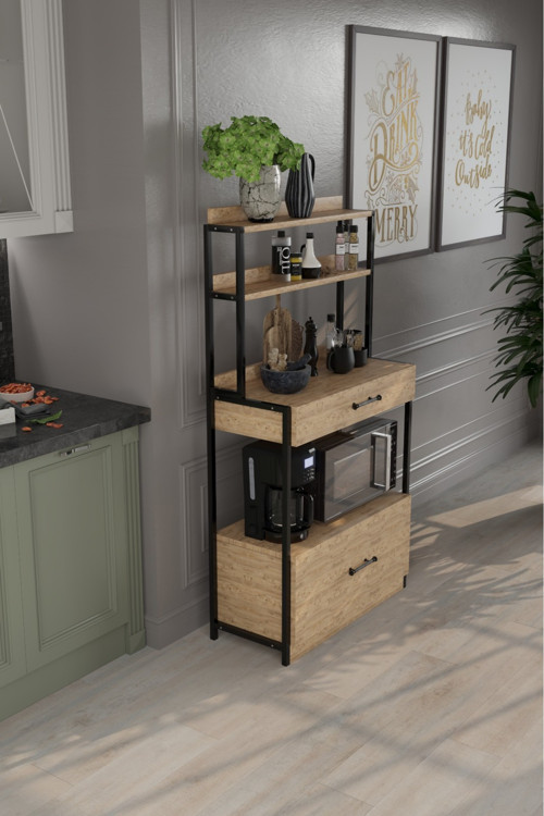 Çekmeceli Mutfak Bangosu Kahve Köşesi Çok Amaçlı Dolap Mikrodalga Fırın Dolabı Organizer