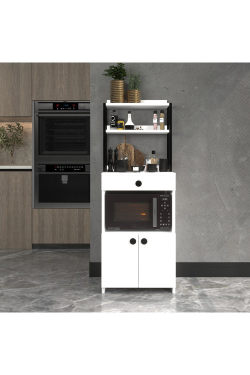 2 Kapaklı Beyaz Çekmeceli Çok Amaçlı Dolap Mutfak Bango Mikrodalga Fırın Mini Fırın Dolabı Alaçatı