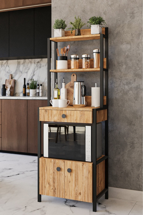 Çekmeceli 2 Kapaklı Çok Amaçlı Dolap Mutfak Bangosu Mikrodalga Fırın Mini Fırın Dolabı