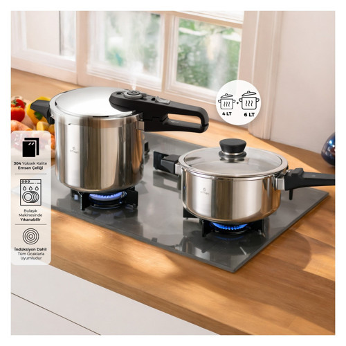 Fast Cooker Çift Emniyetli Düdüklü Tencere 4 +6 Litre