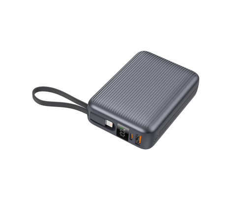 20000mAh Gri Powerbank 22.5W Kablolu ve Led Display PB20KGR