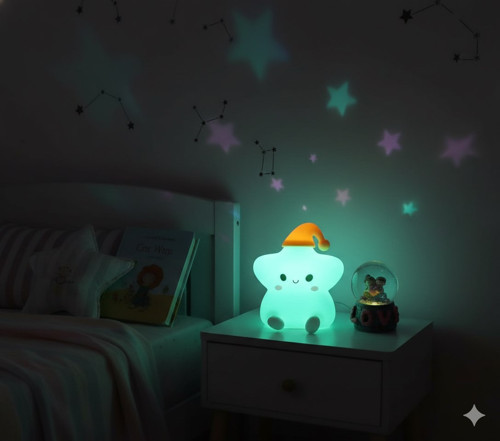 2 li Sevgiliye Romantik Hediye Seti Slikon Yıldız Renkli LED Gece Lambası ve 9Cm Love Kar Küresi Set