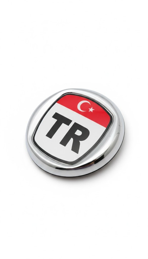 Türk Bayraklı Metal Araç Amblemi TR Logo Krom Çerçeveli Oto Panjur Bagaj Arma