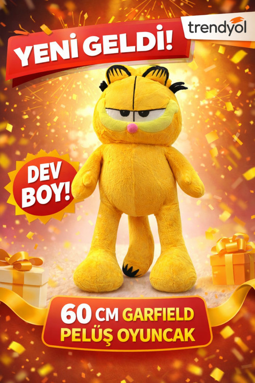Garfield Peluş Oyuncak 60 cm Büyük Boy Uzun Bacaklı Yumuşak Peluş Kedi