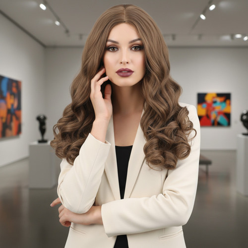 Dalgalı Perçemsiz Uzun Fiber Sen Peruk / Bebek Kumralı