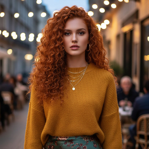 Gerçek Front Lace Tül Peruk / Afro Dalgalı / Bakır 70/75cm