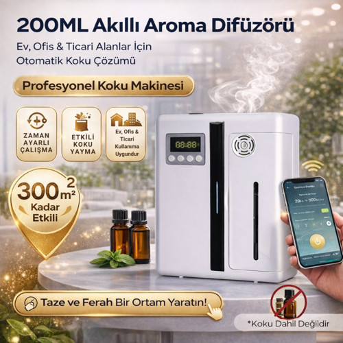 Akıllı Aroma Difüzörü 200ML Profesyonel Koku Makinesi | 300m² Etkili | Zaman Ayarlı l Telefon Kontrollü
