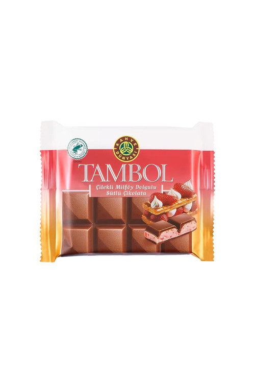 Tambol Çilekli Milföy Dolgulu Sütlü Çikolata 100 gr