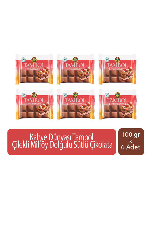 Tambol Çilekli Milföy Dolgulu Sütlü Çikolata 100 gr x 6 Adet