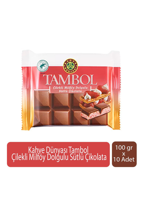 Tambol Çilekli Milföy Dolgulu Sütlü Çikolata 100 gr x 10 Adet