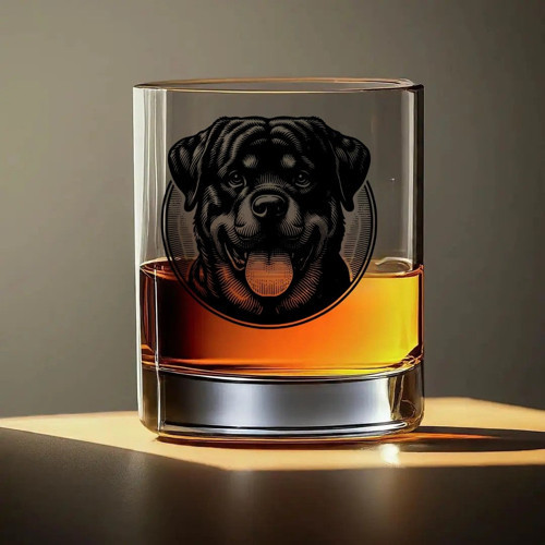 Rottweiler Baskılı Viski Bardağı – Köpek Temalı Özel Tasarım Cam Bardak