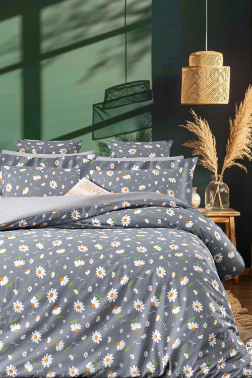 Lastikli Çarşaflı Nevresim Takımı Tek Kişilik Outlet Papta Gri (Hatalı)