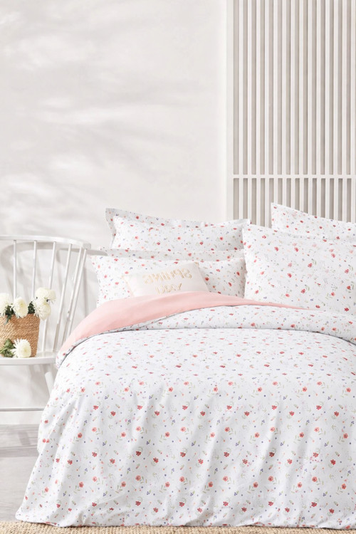 Lastikli Çarşaflı Nevresim Takımı Çift Kişilik Minimal Beyaz