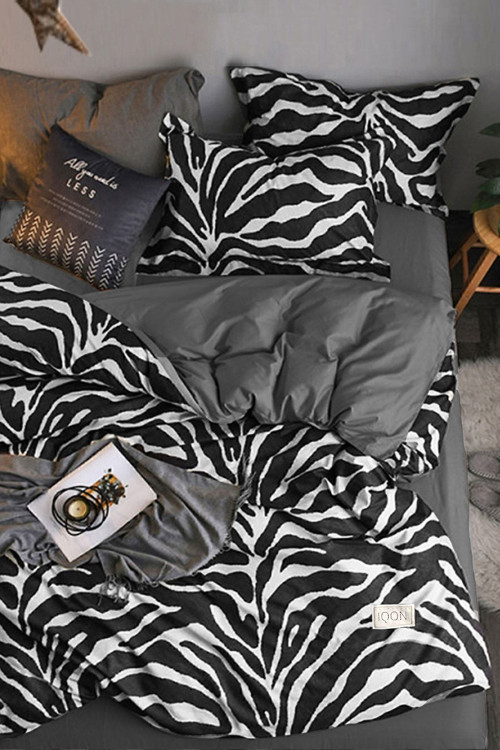 Lastikli Çarşaflı Nevresim Takımı Tek Kişilik Zebra Siyah Beyaz
