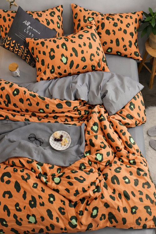 Lastikli Çarşaflı Nevresim Takımı Tek Kişilik Leopar Orange