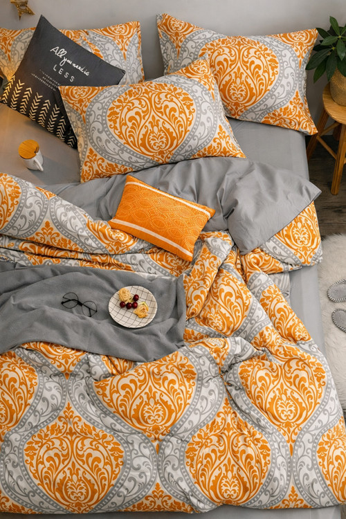 Lastikli Çarşaflı Nevresim Takımı Tek Kişilik Ottoman Orange