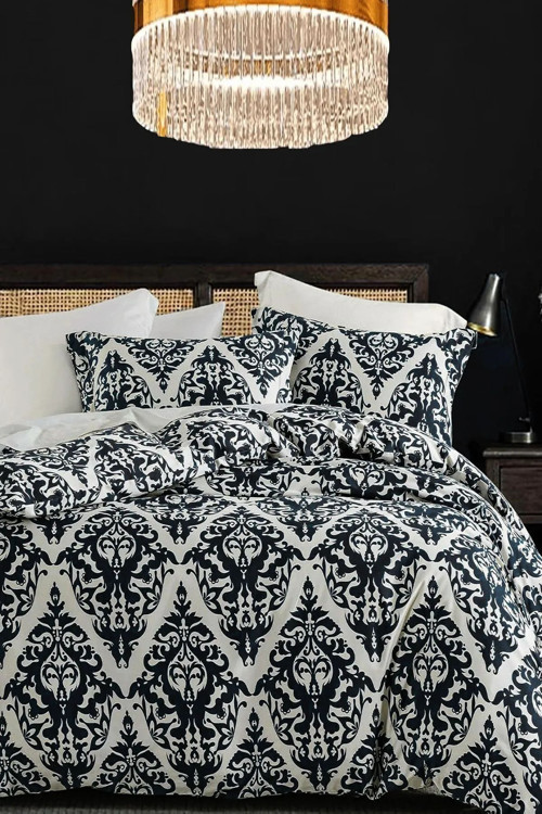 Lastikli Çarşaflı Nevresim Takımı Tek Kişilik Damascoo Siyah