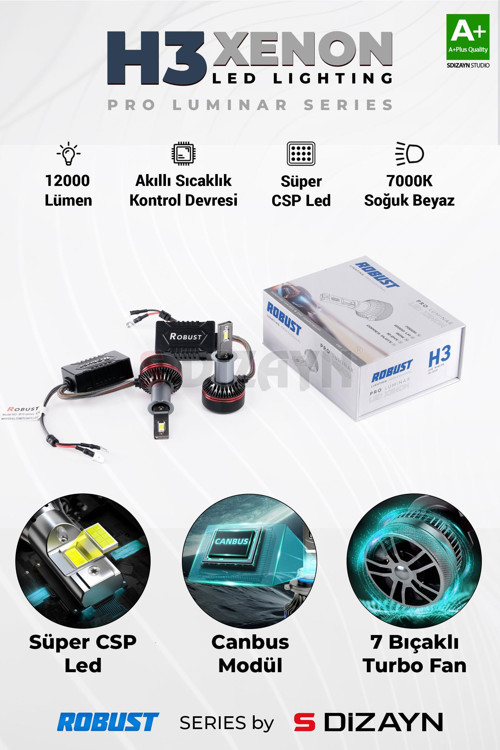 Pro Luminar H3 Led Xenon / 60W / 12000LM / 7000K A+ Kalite