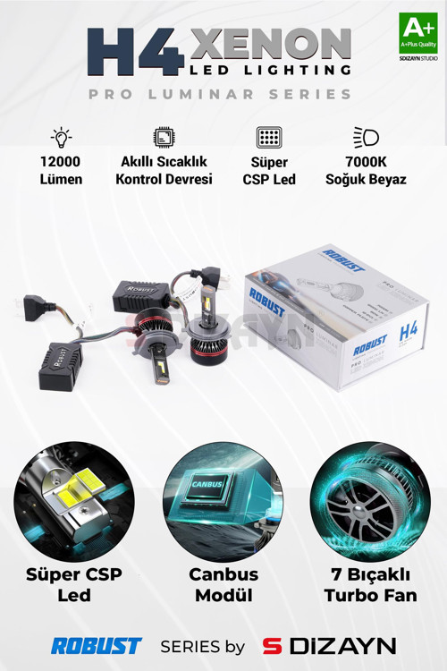 Pro Luminar H4 Led Xenon / 60W / 12000LM / 7000K A+ Kalite