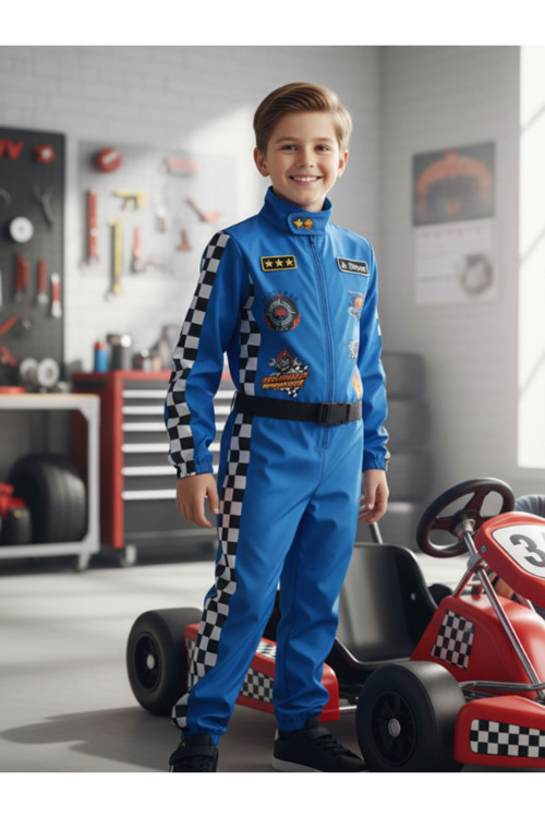 Yarış Kostümü Erkek Çocuk Mavi