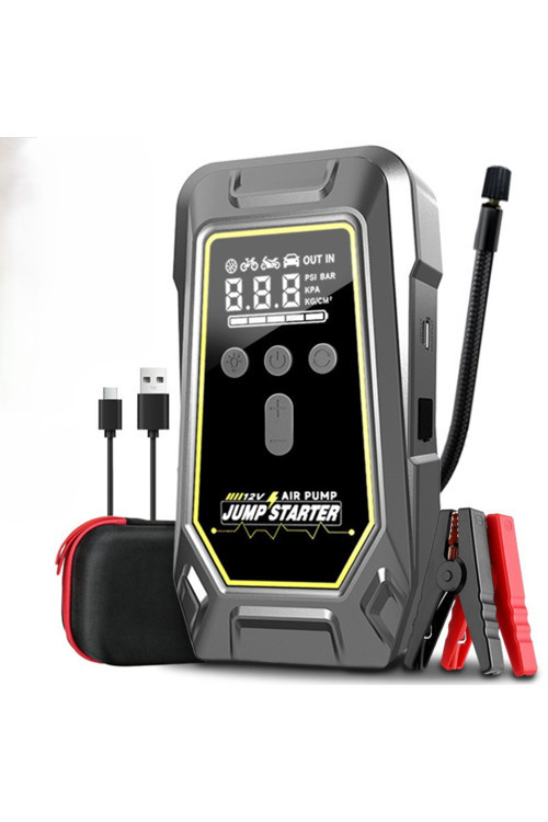 Şarjlı Taşınabilir 12.000 mAh Akü Takviye Cihazı Lastik Hava Kompresörü Powerbanklı Işıklı Çantalı