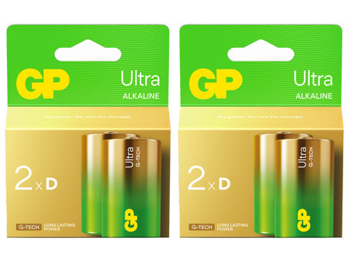 Batteries G-TECH Ultra Alkalin Kalın LR20 - D Boy, 1.5V, 2 Kart, 4 Adet Pil