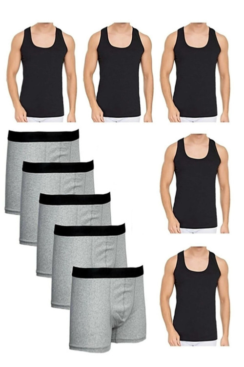 Erkek 10 Parça Atlet Ve Boxer Takımı Ekonomik Paket Atlet Ve Boxer Set 5 Atlet 5 Boxer