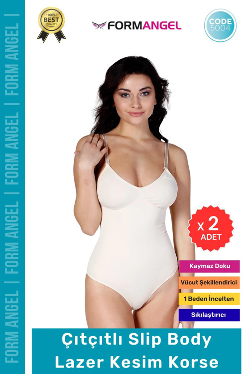 #Korse Lazer Kesim Seamless İz Göstermeyen Toparlayıcı Kaymayan Çıtçıtlı Slip Body Korse - 2 Adet
