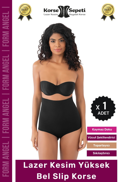 #Korse Toparlayıcı Kaymaz 2 Beden Küçülten Kadın Lazer Kesim Yüksek Bel Slip Korse - 1 Adet