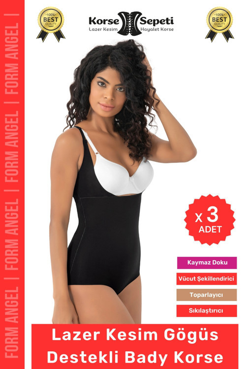 #Korse Kayma Önleyen 2 Beden Küçülten İz Yapmayan Lazer Kesim Göğüs Destekli Body Korse - 3 Adet