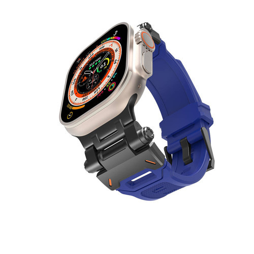 Watch 42mm KRD-108 Metal Başlıklı Silikon Kordon Siyah-Mavi