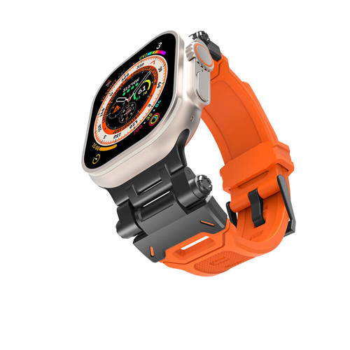Watch 7 45mm KRD-108 Metal Başlıklı Silikon Kordon Siyah-Turuncu