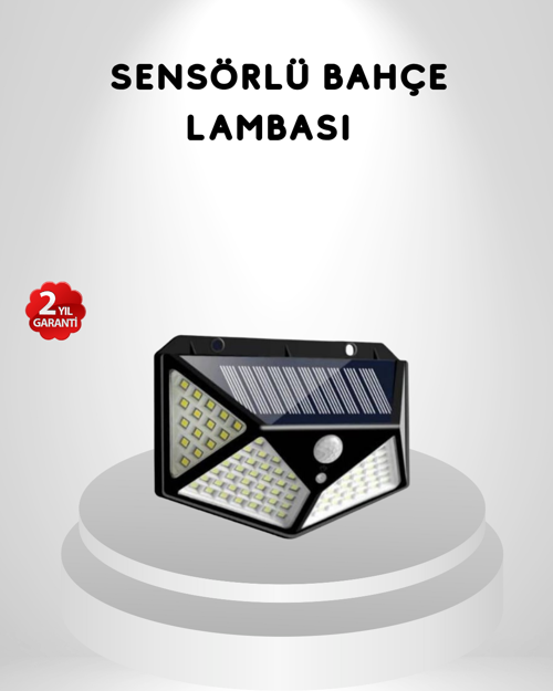 100 LED Güneş Enerjili Bahçe Lambası – PIR Sensörlü, IP65 Su Geçirmez Dış Mekan Aydınlat