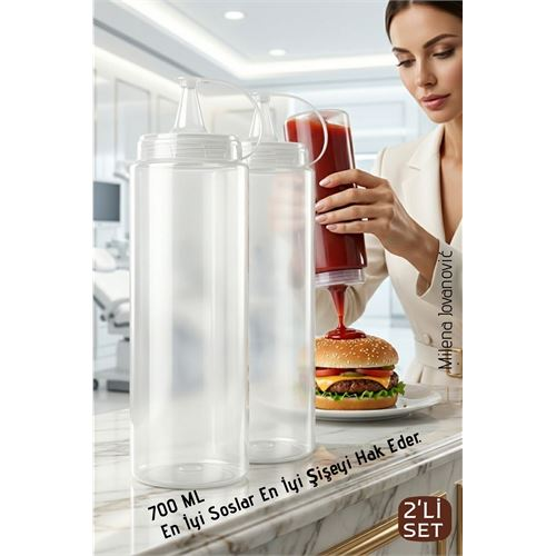 2'li Sos Şişesi Ketçap Mayonez Hardal ve Zeytinyağı Şişesi Seti - 700 ml Sızdırmaz Kapaklı