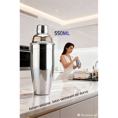 550 Ml İnox Shaker - Kokteyl Karıştırma Kabı Süzgeçli Bar Shaker Paslanmaz Çelik