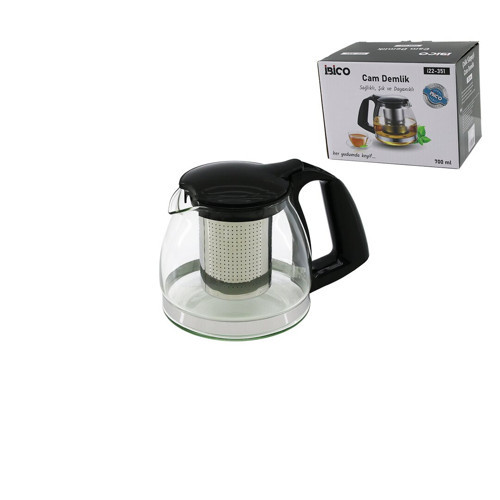 700ML CAM DEMLİK ÇELİK SÜZGEÇLİ - PLASTİK KULP - KAPAK - KROM ÇERÇEVE (4887)