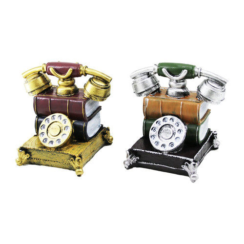 ANKESÖRLÜ TELEFON VİNTAGE DEKORATİF BİBLO - KUMBARA RENKLİ 15.5X15.5X10CM REÇİNE (4887)